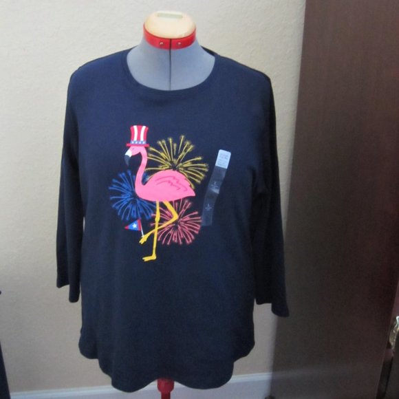 Flamingo Patriotic T-Shirt w/Fireworks Background--Navy--Size S--NWT - Picture 6 of 6